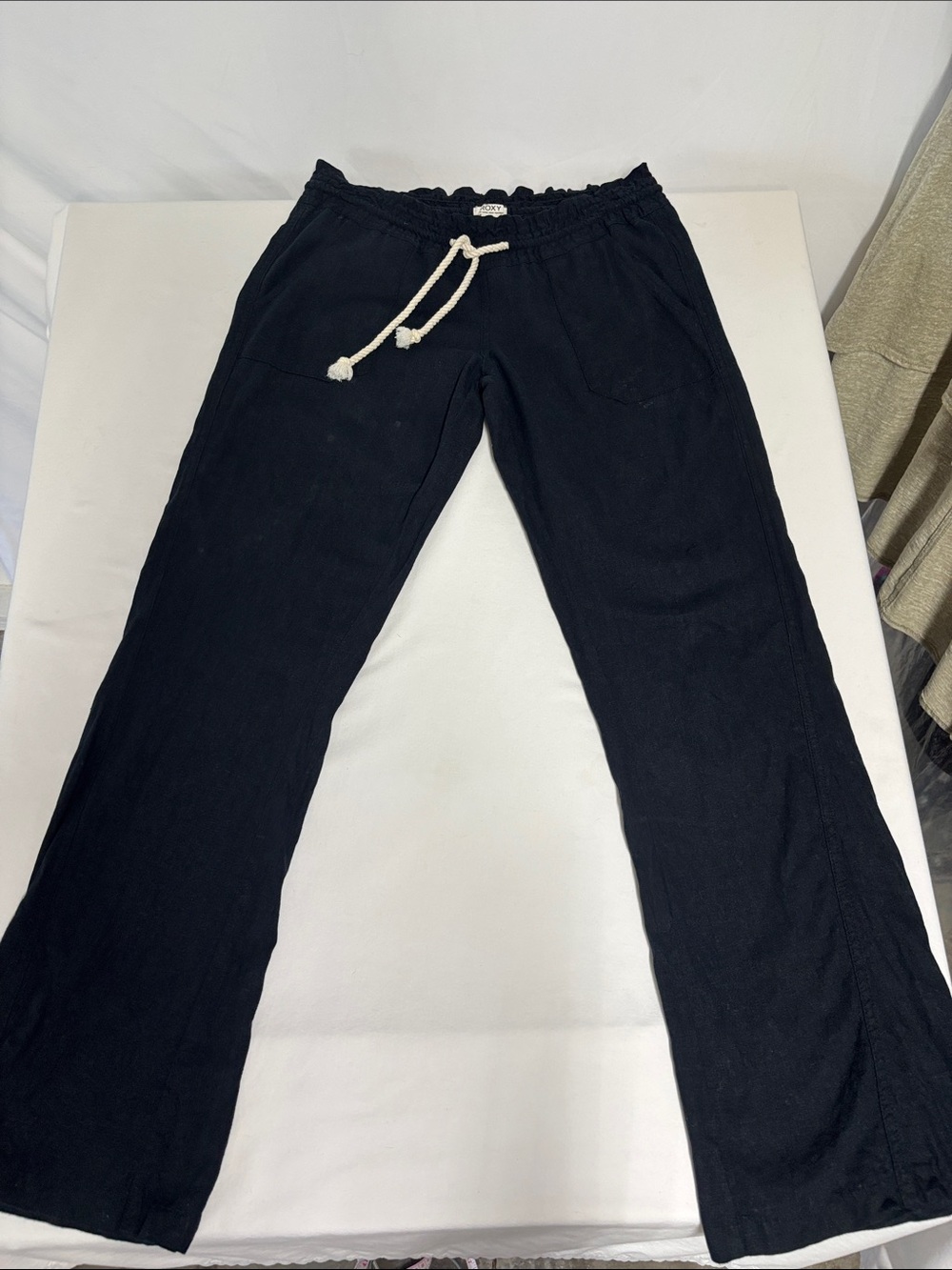 Roxy Women's Small Black Linen Blend Drawstring Beach Pants Pull On Casual